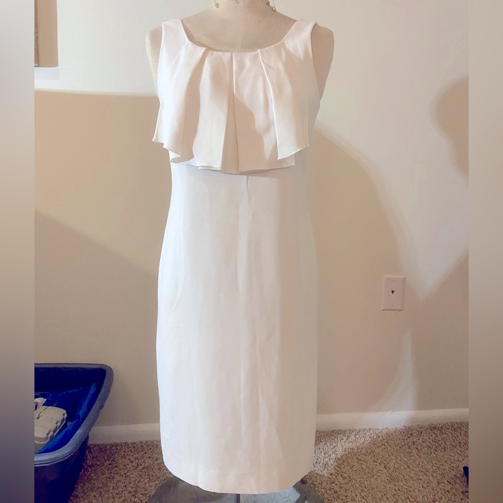 Tori Burch | White Sheath Dress with Pleated Neck Detail